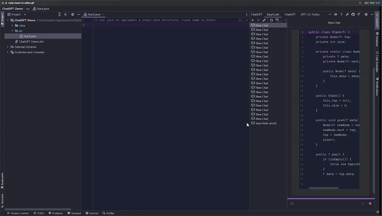 Insert code to editor